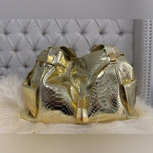 $4,800 Michael Kors Couture Collection Gold Beverley Tote Weekender bag EUC